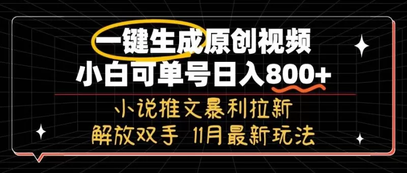 11月最新玩法小说推文暴利拉新，一键生成原创视频，小白可单号日入800+，解放双手-颜夕资源网-第14张图片